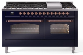 Ilve UP60FNMPMBPLP Nostalgie Ii 60 Inch Dual Fuel Liquid Propane Freestanding Range In Blue With Copper Trim Freestanding Ranges freestanding dual fuel range 30 inch