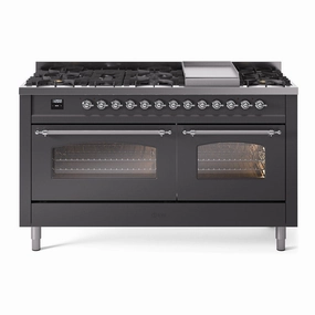 Ilve UP60FNMPMGC Nostalgie Ii 60 Inch Dual Fuel Natural Gas Freestanding Range In Matte Graphite With Chrome Trim Freestanding Ranges freestanding dual fuel range 30 inch