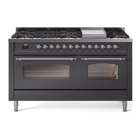 Ilve UP60FNMPMGCLP Nostalgie Ii 60 Inch Dual Fuel Liquid Propane Freestanding Range In Matte Graphite With Chrome Trim Freestanding Ranges freestanding dual fuel range 30 inch
