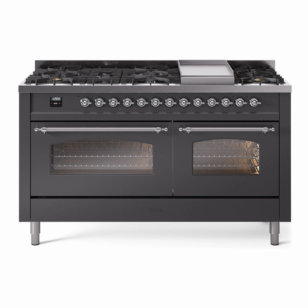 Ilve UP60FNMPMGCLP Nostalgie Ii 60 Inch Dual Fuel Liquid Propane Freestanding Range In Matte Graphite With Chrome Trim Freestanding Ranges freestanding dual fuel range 30 inch