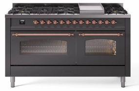 Ilve UP60FNMPMGP Nostalgie Ii 60 Inch Dual Fuel Natural Gas Freestanding Range In Matte Graphite With Copper Trim Freestanding Ranges freestanding dual fuel range 30 inch