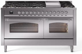 Ilve UP60FNMPSSC Nostalgie Ii 60 Inch Dual Fuel Natural Gas Freestanding Range In Stainless Steel With Chrome Trim Freestanding Ranges freestanding dual fuel range 30 inch