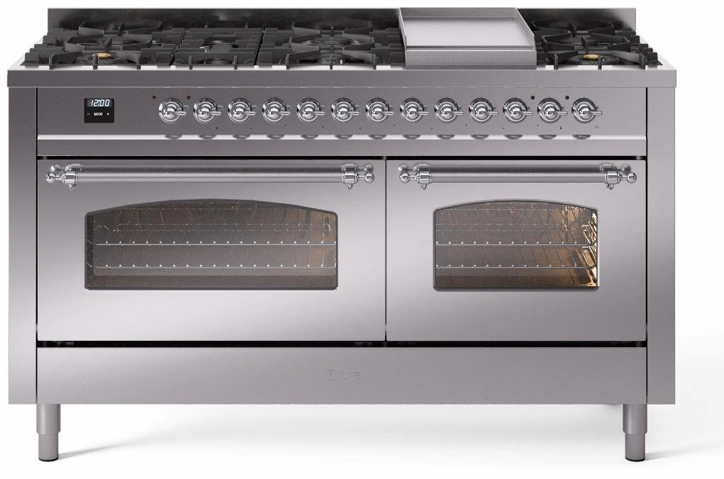 Ilve UP60FNMPSSC Nostalgie Ii 60 Inch Dual Fuel Natural Gas Freestanding Range In Stainless Steel With Chrome Trim Freestanding Ranges freestanding dual fuel range 30 inch
