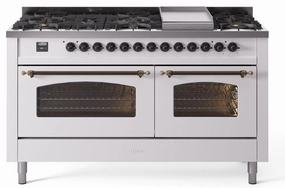 Ilve UP60FNMPWHB Nostalgie Ii 60 Inch Dual Fuel Natural Gas Freestanding Range In White With Bronze Trim Freestanding Ranges freestanding dual fuel range 30 inch