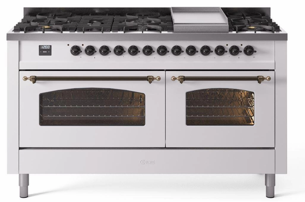 Ilve UP60FNMPWHB Nostalgie Ii 60 Inch Dual Fuel Natural Gas Freestanding Range In White With Bronze Trim Freestanding Ranges freestanding dual fuel range 30 inch