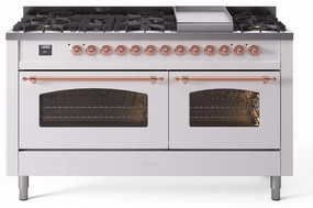 Ilve UP60FNMPWHPLP Nostalgie Ii 60 Inch Dual Fuel Liquid Propane Freestanding Range In White With Copper Trim Freestanding Ranges freestanding dual fuel range 30 inch