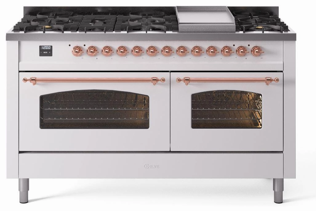 Ilve UP60FNMPWHPLP Nostalgie Ii 60 Inch Dual Fuel Liquid Propane Freestanding Range In White With Copper Trim Freestanding Ranges freestanding dual fuel range 30 inch