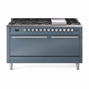 Ilve UP60FQMPBGLP Ilve Professional Plus Ii 60 Up60Fqmpbg Freestanding Dual Fuel Range With 9 Sealed Burners Double Oven With Solid Door In Blue Grey With Stainless Steel Knobs Freestanding Ranges freestanding dual fuel range 30 inch