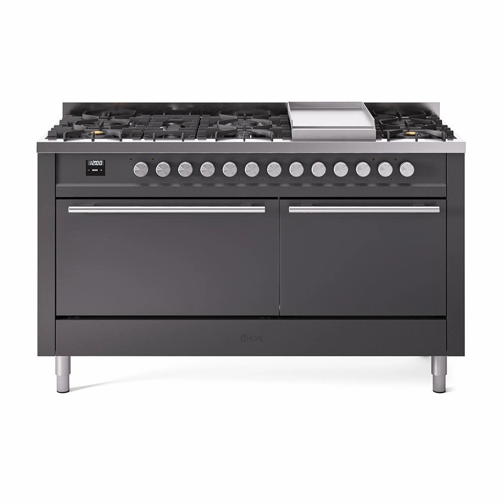 Ilve UP60FQMPMGLP Ilve Professional Plus Ii 60 Up60Fqmpmg Freestanding Dual Fuel Range With 9 Sealed Burners Double Oven With Solid Door In Graphite Matte With Stainless Steel Knobs Freestanding Ranges freestanding dual fuel range 30 inch