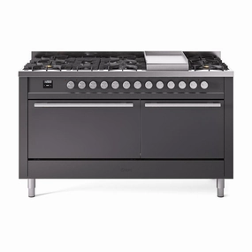 Ilve UP60FQMPMGLP Ilve Professional Plus Ii 60 Up60Fqmpmg Freestanding Dual Fuel Range With 9 Sealed Burners Double Oven With Solid Door In Graphite Matte With Stainless Steel Knobs Freestanding Ranges freestanding dual fuel range 30 inch