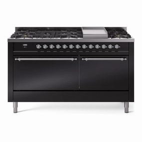 Ilve UP60FQNMPBKC Nostalgie Ii 60 Inch Dual Fuel Natural Gas Freestanding Range In Glossy Black With Chrome Trim Freestanding Ranges freestanding dual fuel range 30 inch