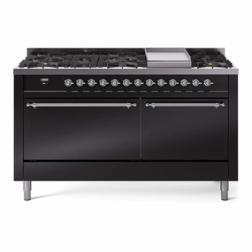 Ilve UP60FQNMPBKCLP Nostalgie Ii 60 Inch Dual Fuel Liquid Propane Freestanding Range In Glossy Black With Chrome Trim Freestanding Ranges freestanding dual fuel range 30 inch