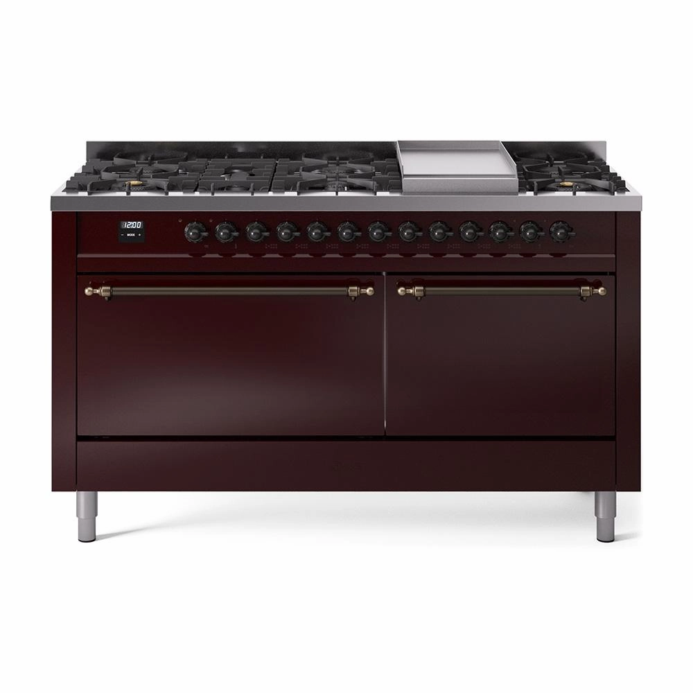 Ilve UP60FQNMPBUBLP Ilve Nostalgie Ii 60 Up60Fqnmpbub Freestanding Dual Fuel Range With 9 Sealed Burners Double Oven With Solid Door In Burgundy With Bronze Knobs Freestanding Ranges freestanding dual fuel range 30 inch
