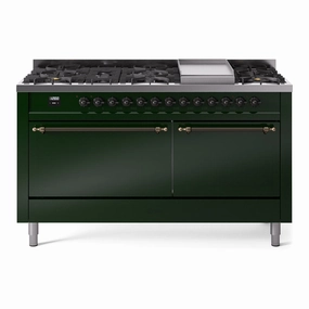 Ilve UP60FQNMPEGBLP Nostalgie Ii 60 Inch Dual Fuel Liquid Propane Freestanding Range In Emerald Green With Bronze Trim Freestanding Ranges freestanding dual fuel range 30 inch