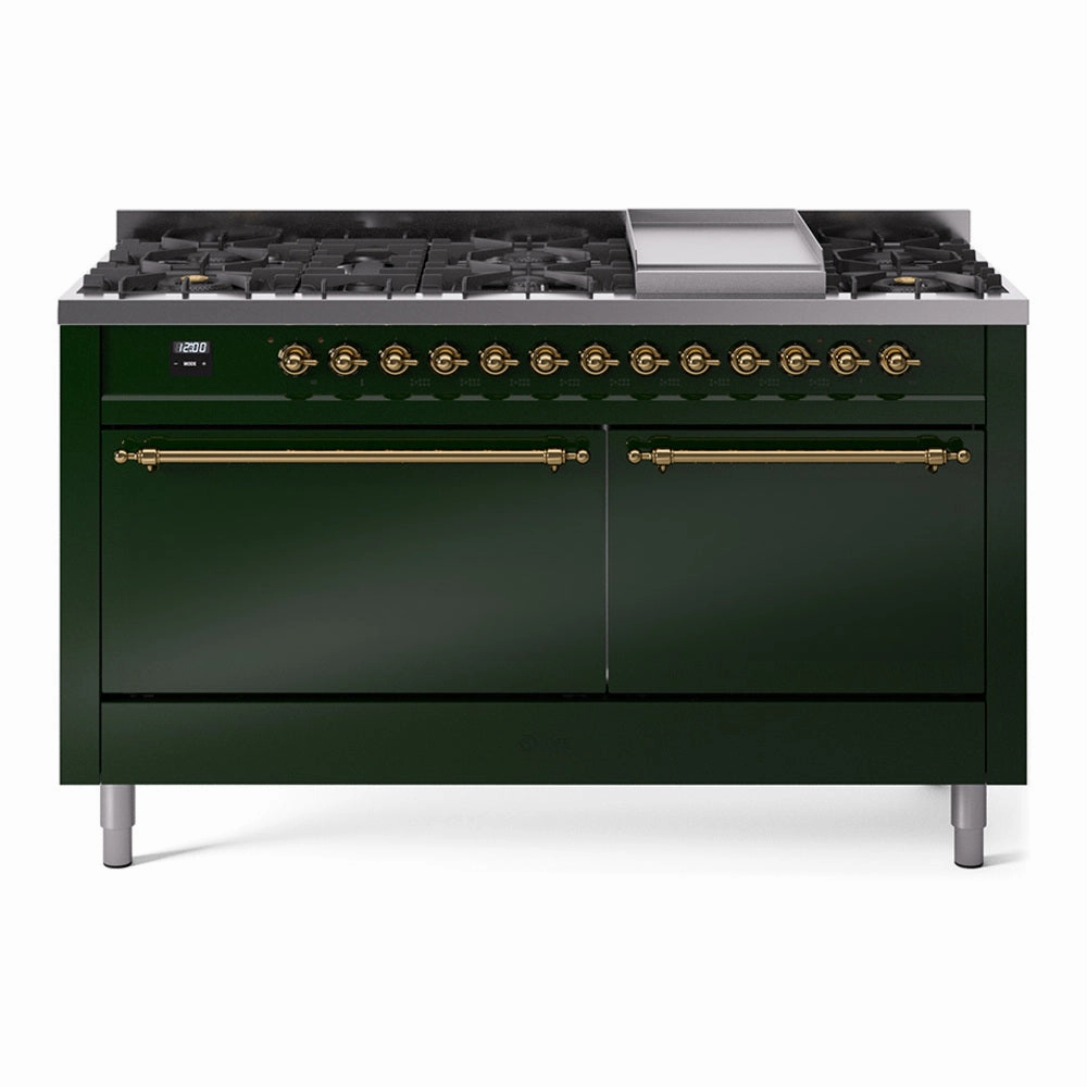 Ilve UP60FQNMPEGGLP Nostalgie Ii 60 Inch Dual Fuel Liquid Propane Freestanding Range In Emerald Green With Brass Trim Freestanding Ranges freestanding dual fuel range 30 inch
