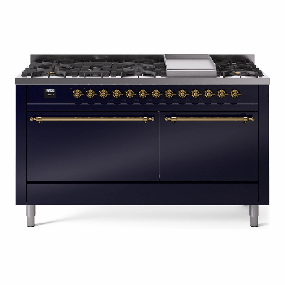 Ilve UP60FQNMPMBGLP Nostalgie Ii 60 Inch Dual Fuel Liquid Propane Freestanding Range In Blue With Brass Trim Freestanding Ranges freestanding dual fuel range 30 inch