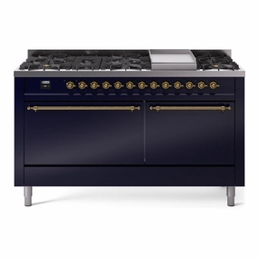 Ilve UP60FQNMPMBGLP Nostalgie Ii 60 Inch Dual Fuel Liquid Propane Freestanding Range In Blue With Brass Trim Freestanding Ranges freestanding dual fuel range 30 inch