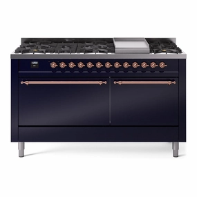 Ilve UP60FQNMPMBP Nostalgie Ii 60 Inch Dual Fuel Natural Gas Freestanding Range In Blue With Copper Trim Freestanding Ranges freestanding dual fuel range 30 inch