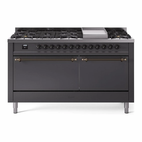 Ilve UP60FQNMPMGB Nostalgie Ii 60 Inch Dual Fuel Natural Gas Freestanding Range In Matte Graphite With Bronze Trim Freestanding Ranges freestanding dual fuel range 30 inch