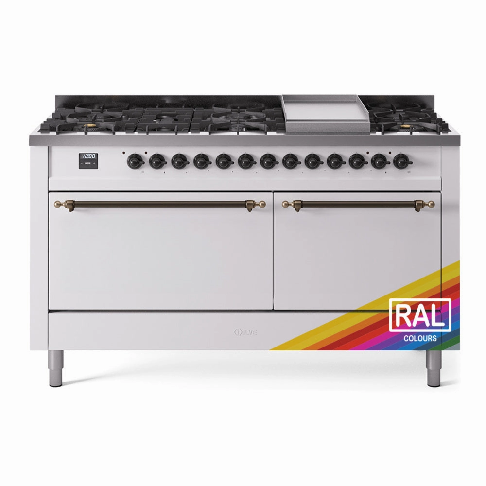 Ilve UP60FQNMPRAB Nostalgie Ii 60 Inch Dual Fuel Natural Gas Freestanding Range In Ral Custom Color With Bronze Trim Freestanding Ranges freestanding dual fuel range 30 inch