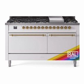 Ilve UP60FQNMPRAGLP Nostalgie Ii 60 Inch Dual Fuel Liquid Propane Freestanding Range In Ral Custom Color With Brass Trim Freestanding Ranges freestanding dual fuel range 30 inch