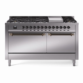 Ilve UP60FQNMPSSB Nostalgie Ii 60 Inch Dual Fuel Natural Gas Freestanding Range In Stainless Steel With Bronze Trim Freestanding Ranges freestanding dual fuel range 30 inch
