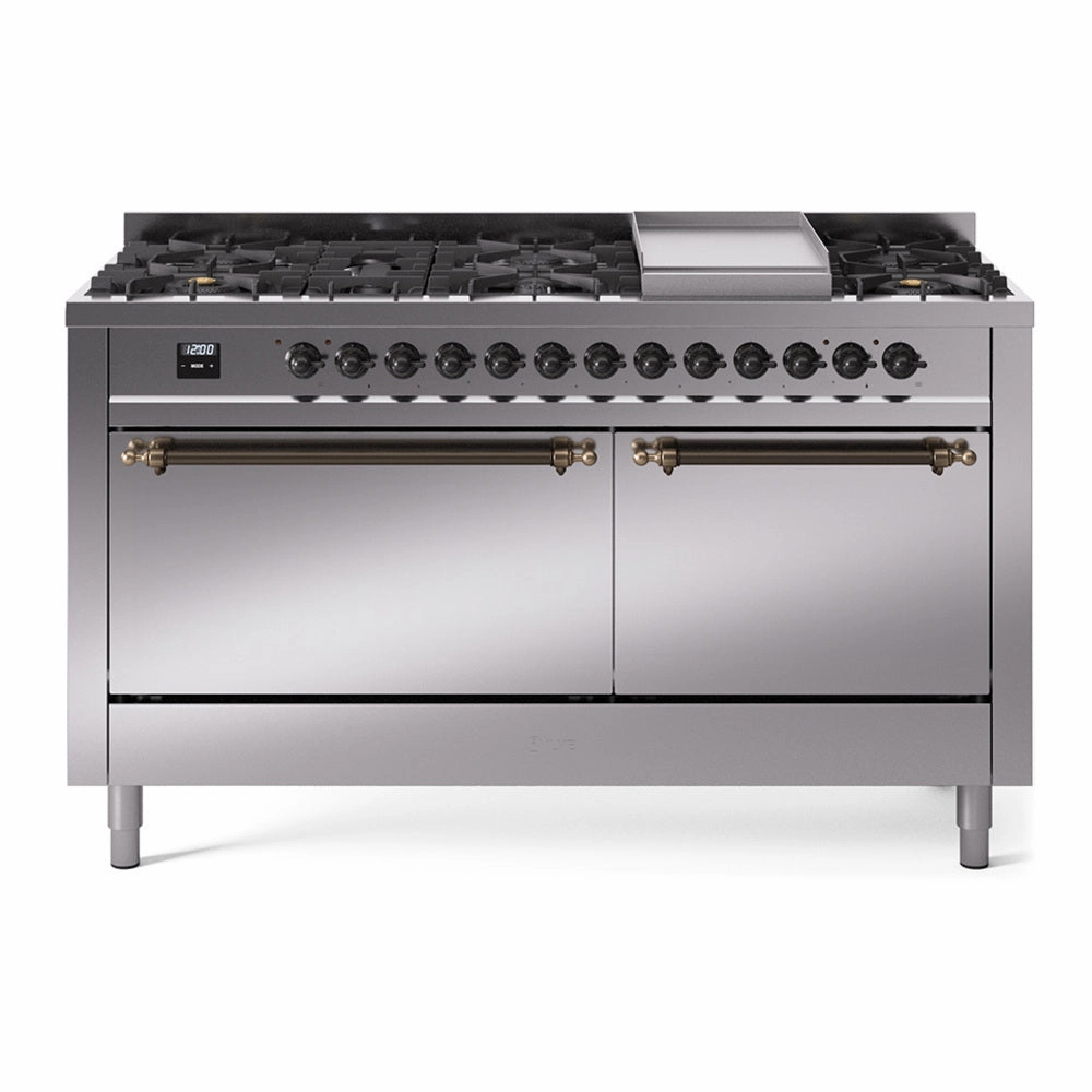 Ilve UP60FQNMPSSB Nostalgie Ii 60 Inch Dual Fuel Natural Gas Freestanding Range In Stainless Steel With Bronze Trim Freestanding Ranges freestanding dual fuel range 30 inch