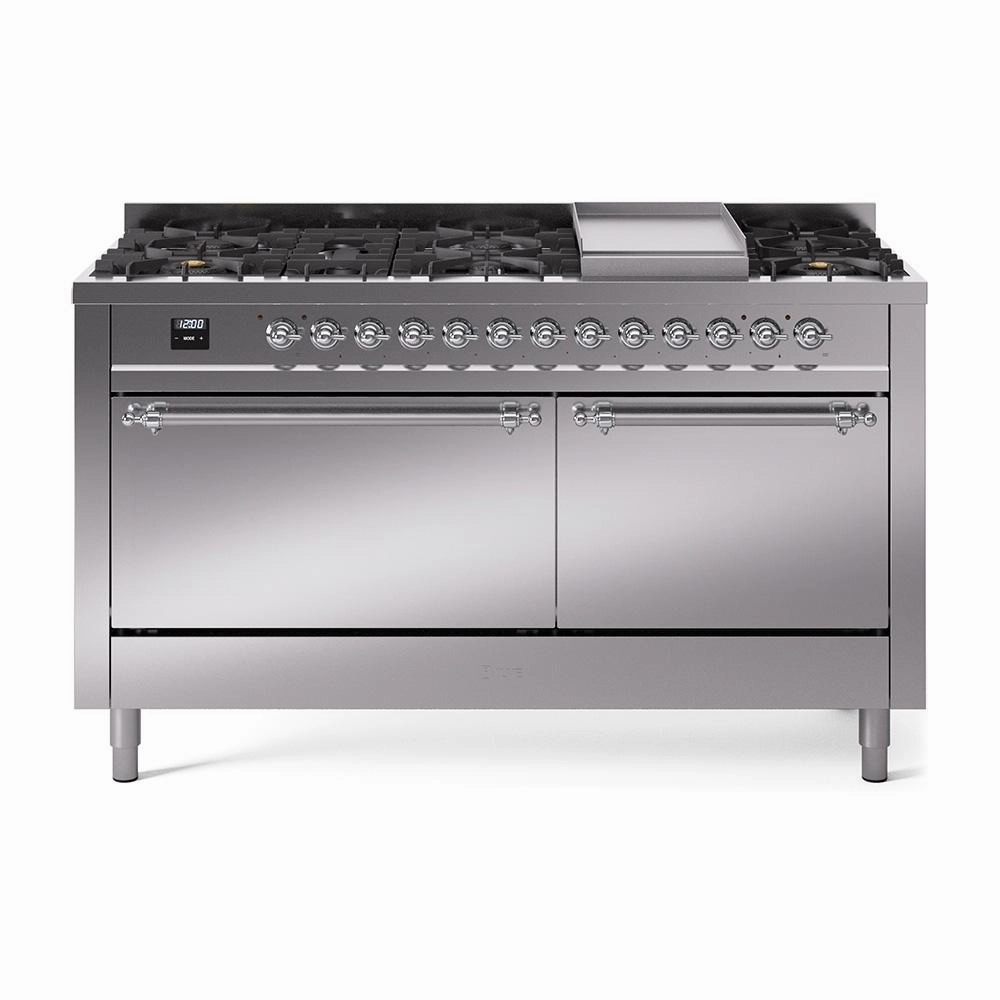 Ilve UP60FQNMPSSC Ilve Nostalgie Ii 60 Up60Fqnmpssc Freestanding Dual Fuel Range With 9 Sealed Burners Double Oven With Solid Door In Stainless Steel With Chrome Knobs Freestanding Ranges freestanding dual fuel range 30 inch