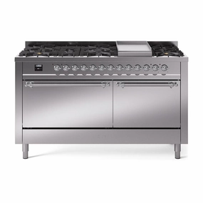 Ilve UP60FQNMPSSC Ilve Nostalgie Ii 60 Up60Fqnmpssc Freestanding Dual Fuel Range With 9 Sealed Burners Double Oven With Solid Door In Stainless Steel With Chrome Knobs Freestanding Ranges freestanding dual fuel range 30 inch