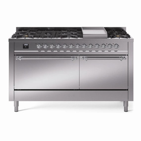 Ilve UP60FQNMPSSCLP Nostalgie Ii 60 Inch Dual Fuel Liquid Propane Freestanding Range In Stainless Steel With Chrome Trim Freestanding Ranges freestanding dual fuel range 30 inch