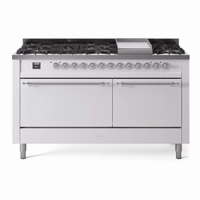 Ilve UP60FQNMPWHC Nostalgie Ii 60 Inch Dual Fuel Natural Gas Freestanding Range In White With Chrome Trim Freestanding Ranges freestanding dual fuel range 30 inch