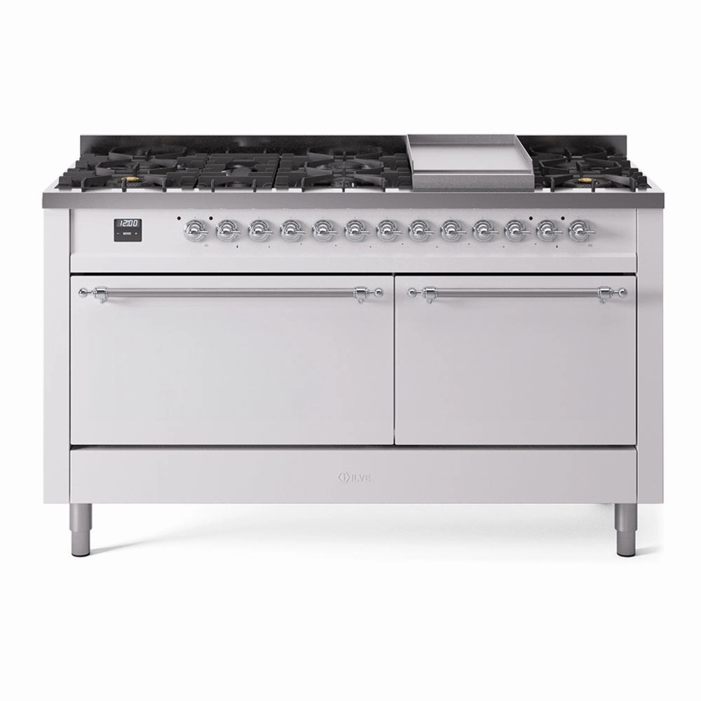 Ilve UP60FQNMPWHC Nostalgie Ii 60 Inch Dual Fuel Natural Gas Freestanding Range In White With Chrome Trim Freestanding Ranges freestanding dual fuel range 30 inch
