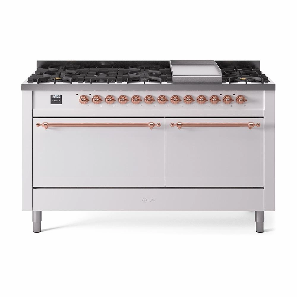 Ilve UP60FQNMPWHP Ilve Nostalgie Ii 60 Up60Fqnmpwhp Freestanding Dual Fuel Range With 9 Sealed Burners Double Oven With Solid Door In White With Copper Knobs Freestanding Ranges freestanding dual fuel range 30 inch
