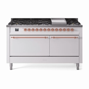 Ilve UP60FQNMPWHP Ilve Nostalgie Ii 60 Up60Fqnmpwhp Freestanding Dual Fuel Range With 9 Sealed Burners Double Oven With Solid Door In White With Copper Knobs Freestanding Ranges freestanding dual fuel range 30 inch