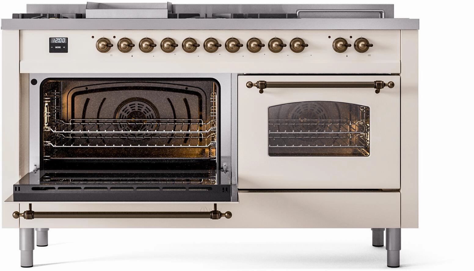 Ilve UP60FSNMPAWBLP Nostalgie Ii 60 Inch Dual Fuel Liquid Propane Freestanding Range In Antique White With Bronze Trim