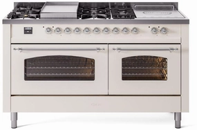 Ilve UP60FSNMPAWC Nostalgie Ii 60 Inch Dual Fuel Natural Gas Freestanding Range In Antique White With Chrome Trim Freestanding Ranges freestanding dual fuel range 30 inch