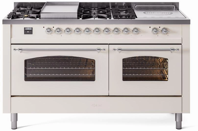 Ilve UP60FSNMPAWC Nostalgie Ii 60 Inch Dual Fuel Natural Gas Freestanding Range In Antique White With Chrome Trim Freestanding Ranges freestanding dual fuel range 30 inch