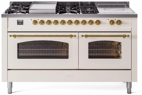 Ilve UP60FSNMPAWG Nostalgie Ii 60 Inch Dual Fuel Natural Gas Freestanding Range In Antique White With Brass Trim Freestanding Ranges freestanding dual fuel range 30 inch
