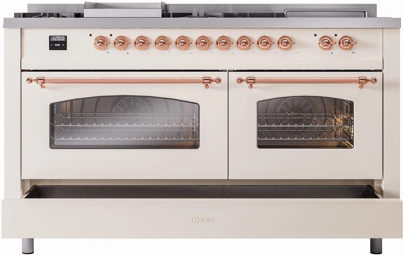 Ilve UP60FSNMPAWP Nostalgie Ii 60 Inch Dual Fuel Natural Gas Freestanding Range In Antique White With Copper Trim