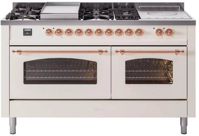 Ilve UP60FSNMPAWP Nostalgie Ii 60 Inch Dual Fuel Natural Gas Freestanding Range In Antique White With Copper Trim Freestanding Ranges freestanding dual fuel range 30 inch
