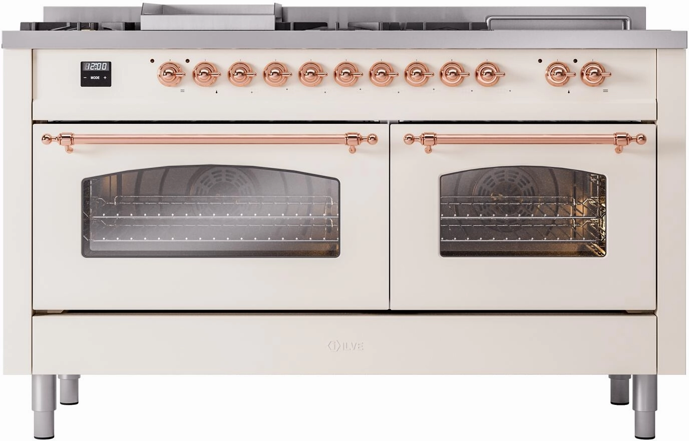 Ilve UP60FSNMPAWP Nostalgie Ii 60 Inch Dual Fuel Natural Gas Freestanding Range In Antique White With Copper Trim
