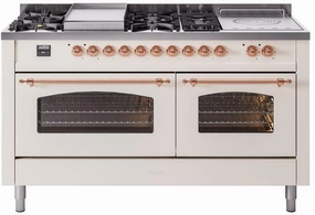 Ilve UP60FSNMPAWPLP Nostalgie Ii 60 Inch Dual Fuel Liquid Propane Freestanding Range In Antique White With Copper Trim Freestanding Ranges freestanding dual fuel range 30 inch