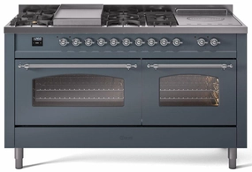 Ilve UP60FSNMPBGCLP Nostalgie Ii 60 Inch Dual Fuel Liquid Propane Freestanding Range In Blue Grey With Chrome Trim Freestanding Ranges freestanding dual fuel range 30 inch