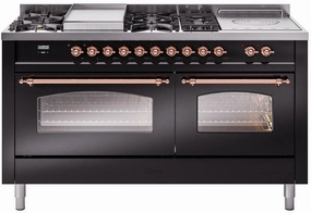 Ilve UP60FSNMPBKP Nostalgie Ii 60 Inch Dual Fuel Natural Gas Freestanding Range In Glossy Black With Copper Trim Freestanding Ranges freestanding dual fuel range 30 inch