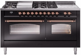 Ilve UP60FSNMPBKPLP Nostalgie Ii 60 Inch Dual Fuel Liquid Propane Freestanding Range In Glossy Black With Copper Trim Freestanding Ranges freestanding dual fuel range 30 inch