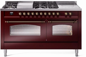 Ilve UP60FSNMPBUB Nostalgie Ii 60 Inch Dual Fuel Natural Gas Freestanding Range In Burgundy With Bronze Trim Freestanding Ranges freestanding dual fuel range 30 inch