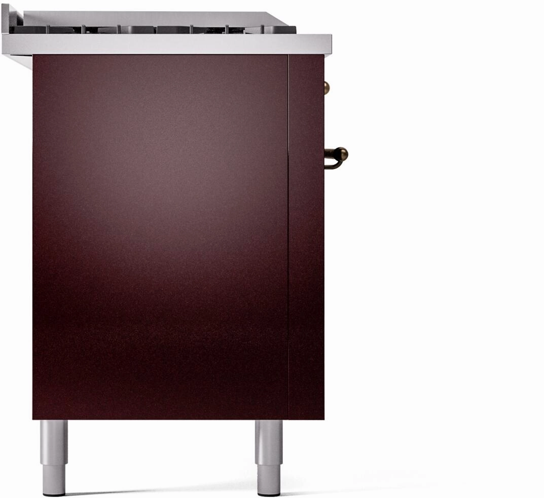 Ilve UP60FSNMPBUBLP Nostalgie Ii 60 Inch Dual Fuel Liquid Propane Freestanding Range In Burgundy With Bronze Trim