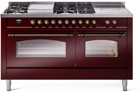 Ilve UP60FSNMPBUBLP Nostalgie Ii 60 Inch Dual Fuel Liquid Propane Freestanding Range In Burgundy With Bronze Trim Freestanding Ranges freestanding dual fuel range 30 inch