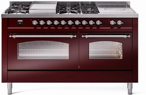 Ilve UP60FSNMPBUC Nostalgie Ii 60 Inch Dual Fuel Natural Gas Freestanding Range In Burgundy With Chrome Trim Freestanding Ranges freestanding dual fuel range 30 inch