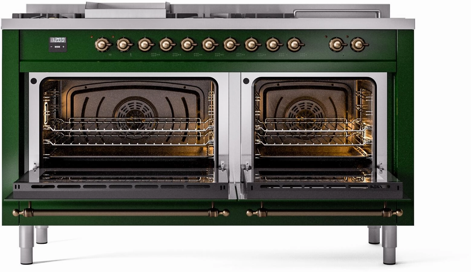 Ilve UP60FSNMPEGBLP Nostalgie Ii 60 Inch Dual Fuel Liquid Propane Freestanding Range In Emerald Green With Bronze Trim